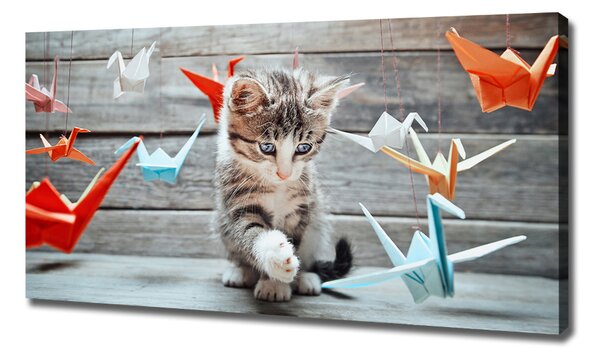 Pictură pe pânză Cat cu păsări de hârtie