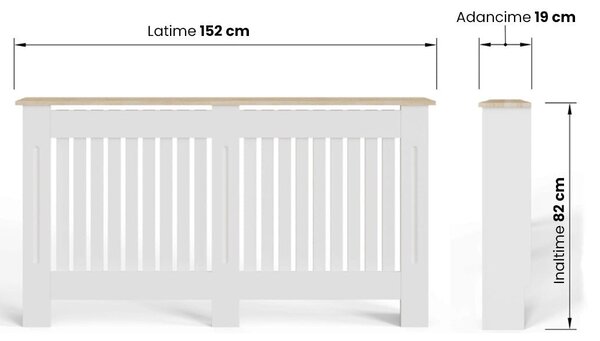 Masca pentru Calorifer ECO-XL 152 cm, MDF Vopsit de 21 mm Lame Verticale, Maro/Alb lucios