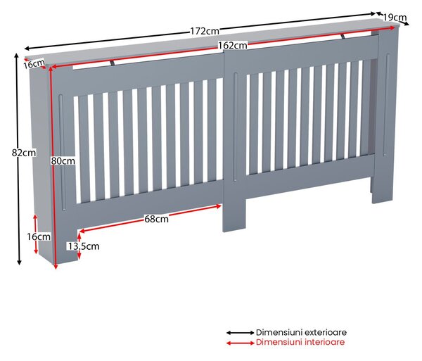 Masca pentru Calorifer ECO-XXL 172 cm, MDF Vopsit de 21 mm Lame Verticale, Gri antracit