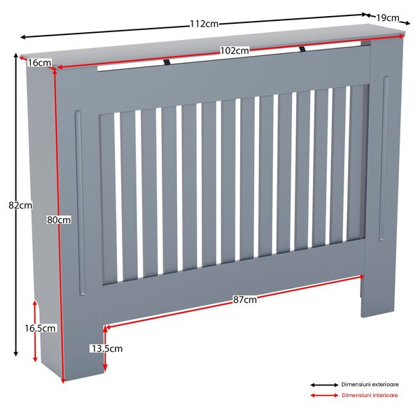 Masca pentru Calorifer ECO-M 112 cm, MDF Vopsit de 18 mm Lame Verticale, Gri antracit