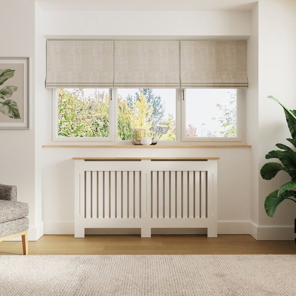 Masca pentru Calorifer ECO-XL 152 cm, MDF Vopsit de 21 mm Lame Verticale, Maro/Alb lucios