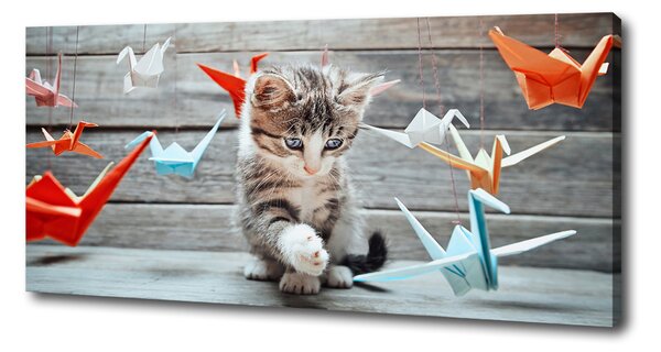 Pictură pe pânză Cat cu păsări de hârtie