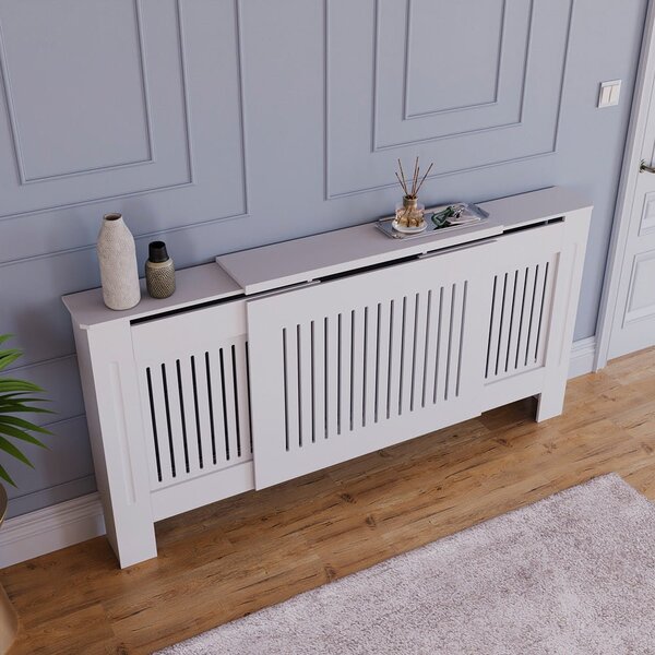 Masca pentru Calorifer ECO-3XL 140/204 cm Ajustabila, MDF Vopsit de 21 mm Lame Verticale, Alb lucios