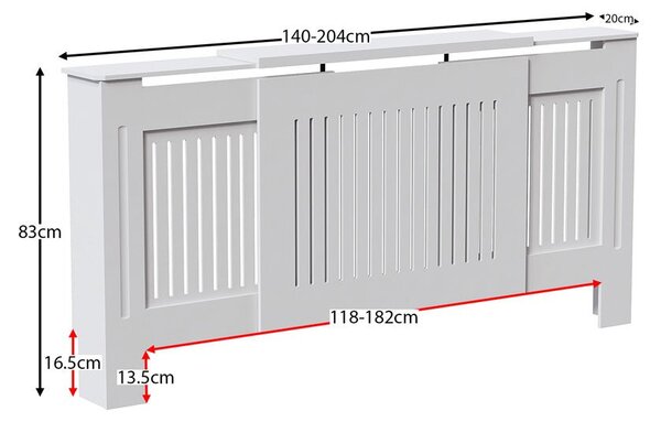 Masca pentru Calorifer ECO-3XL 140/204 cm Ajustabila, MDF Vopsit de 21 mm Lame Verticale, Alb lucios