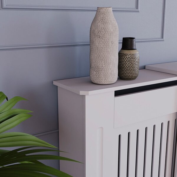 Masca pentru Calorifer ECO-3XL 140/204 cm Ajustabila, MDF Vopsit de 21 mm Lame Verticale, Alb lucios