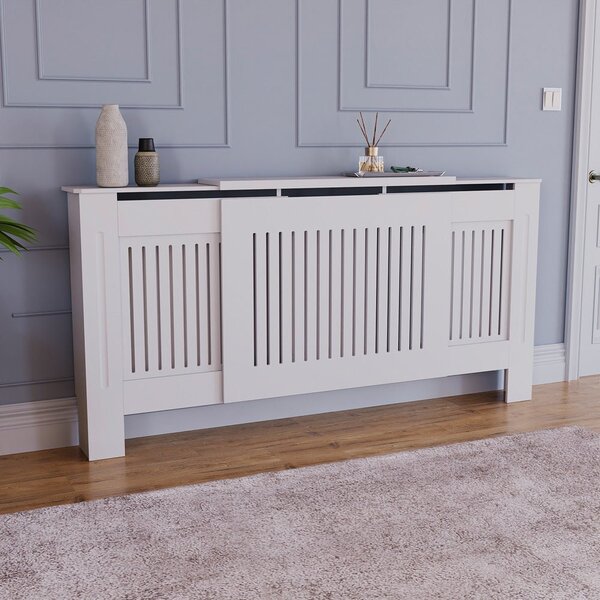 Masca pentru Calorifer ECO-3XL 140/204 cm Ajustabila, MDF Vopsit de 21 mm Lame Verticale, Alb lucios