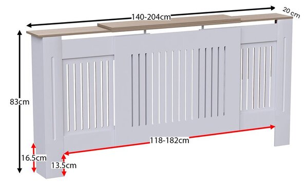 Masca pentru Calorifer ECO-3XL 140/204 cm Ajustabila, MDF Vopsit de 21 mm Lame Verticale, Maro/Alb lucios