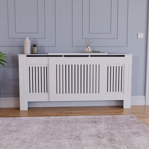 Masca pentru Calorifer ECO-3XL 140/204 cm Ajustabila, MDF Vopsit de 21 mm Lame Verticale, Alb lucios