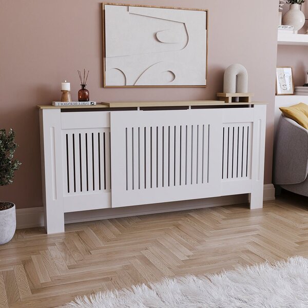 Masca pentru Calorifer ECO-3XL 140/204 cm Ajustabila, MDF Vopsit de 21 mm Lame Verticale, Maro/Alb lucios