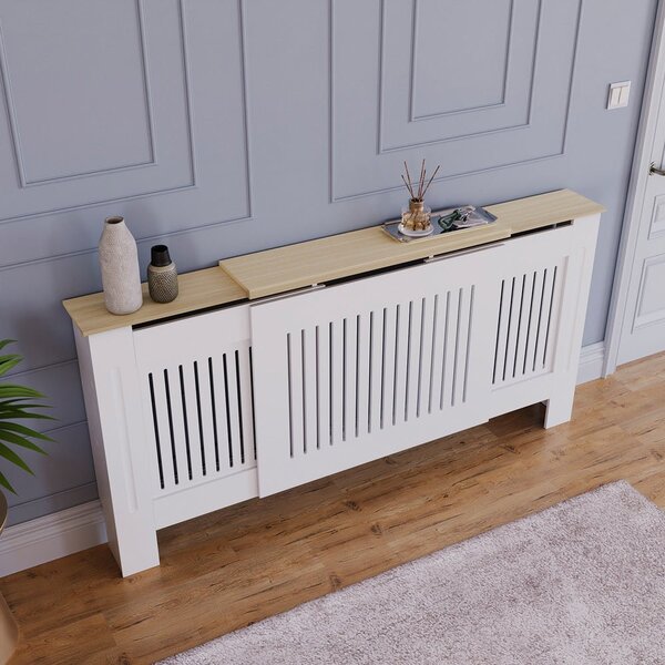Masca pentru Calorifer ECO-3XL 140/204 cm Ajustabila, MDF Vopsit de 21 mm Lame Verticale, Maro/Alb lucios