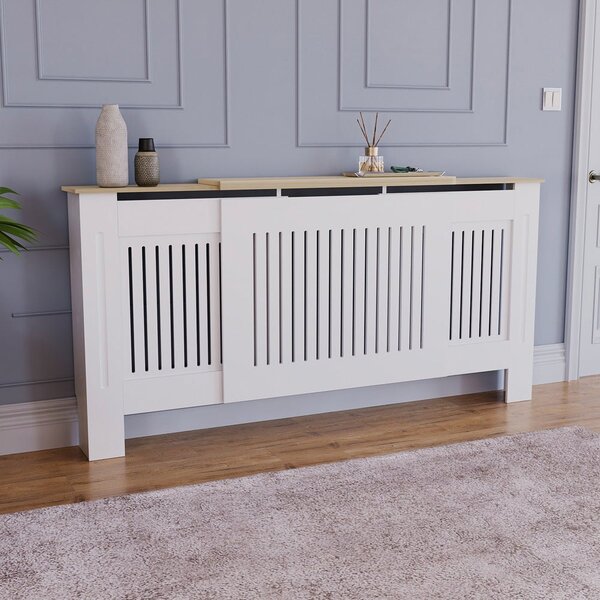 Masca pentru Calorifer ECO-3XL 140/204 cm Ajustabila, MDF Vopsit de 21 mm Lame Verticale, Maro/Alb lucios