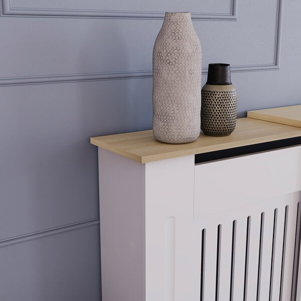 Masca pentru Calorifer ECO-3XL 140/204 cm Ajustabila, MDF Vopsit de 21 mm Lame Verticale, Maro/Alb lucios