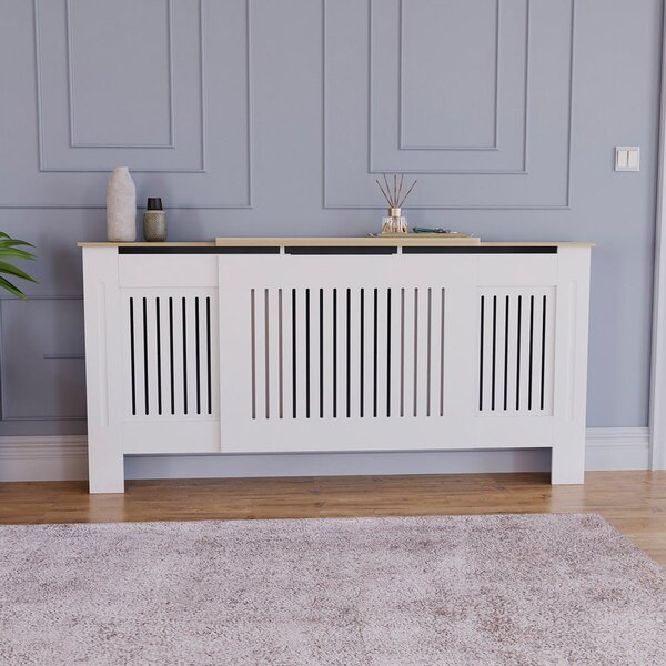 Masca pentru Calorifer ECO-3XL 140/204 cm Ajustabila, MDF Vopsit de 21 mm Lame Verticale, Maro/Alb lucios