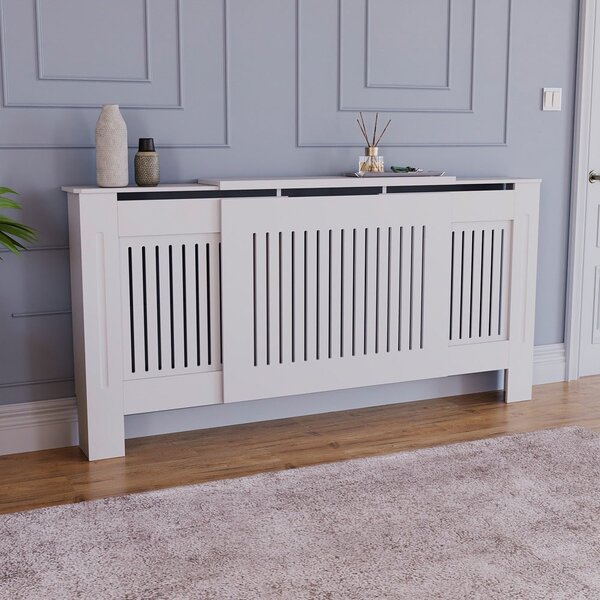 Masca pentru Calorifer ECO-3XL 140/204 cm Ajustabila, MDF Vopsit de 21 mm Lame Verticale, Alb lucios