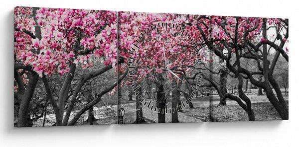 Tablou copacului magnolie (cu ceas) (90x30 cm)