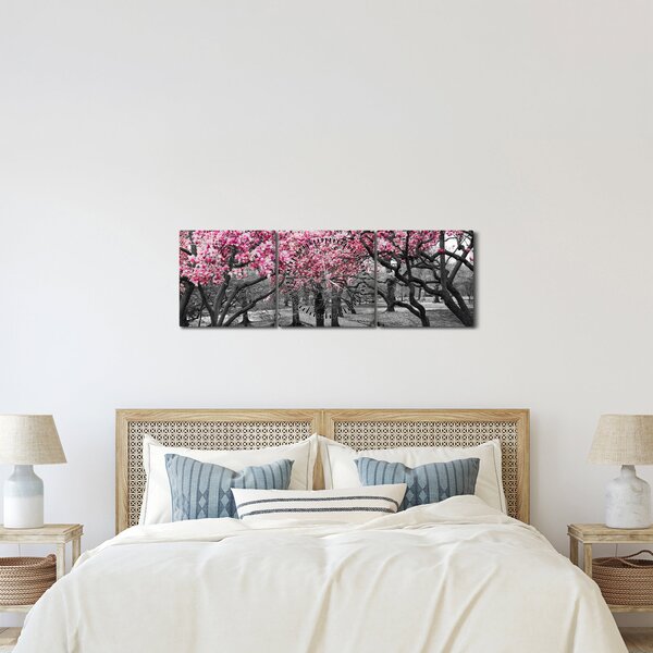 Tablou copacului magnolie (cu ceas) (90x30 cm)