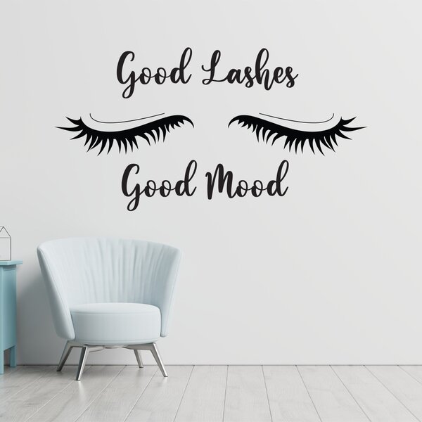 Sticker Decorativ Salon Gene "Good lashes, good mood", 47x90 cm, Negru, Oracal