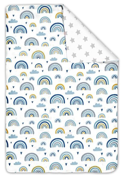 Paturica dubla din bumbac si flanel 100x75 cm Kidizi Blue Rainbow, 100% bumbac