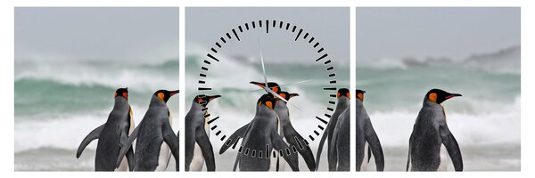 Tablou pinguini în ocean (cu ceas) (90x30 cm)