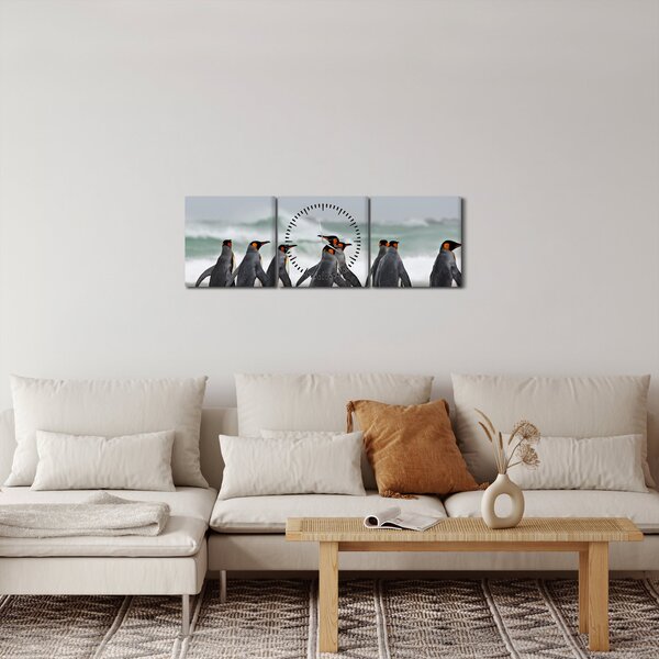 Tablou pinguini în ocean (cu ceas) (90x30 cm)