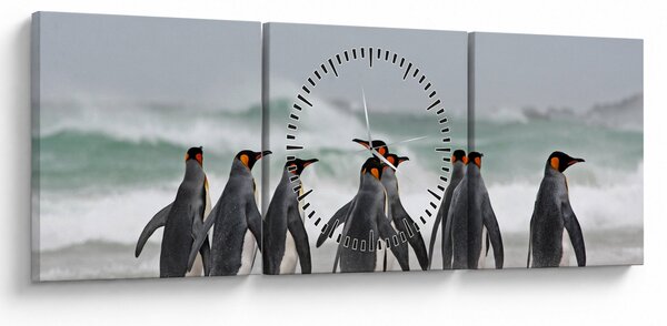 Tablou pinguini în ocean (cu ceas) (90x30 cm)