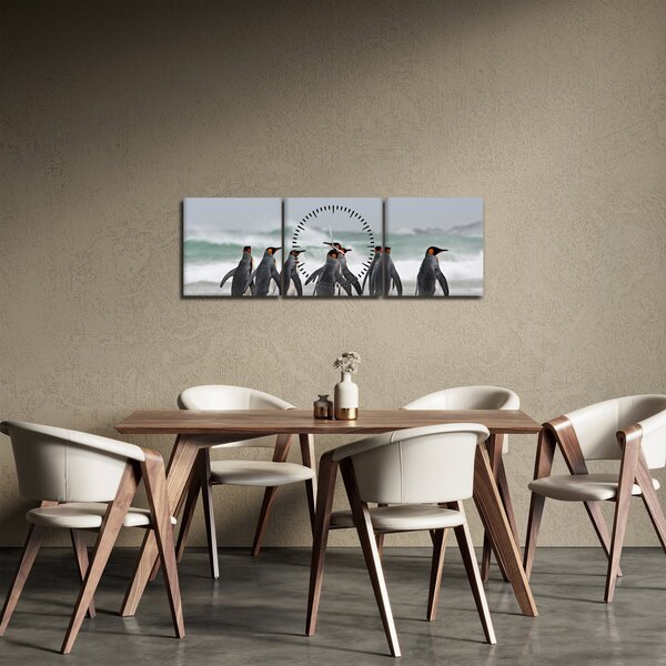 Tablou pinguini în ocean (cu ceas) (90x30 cm)