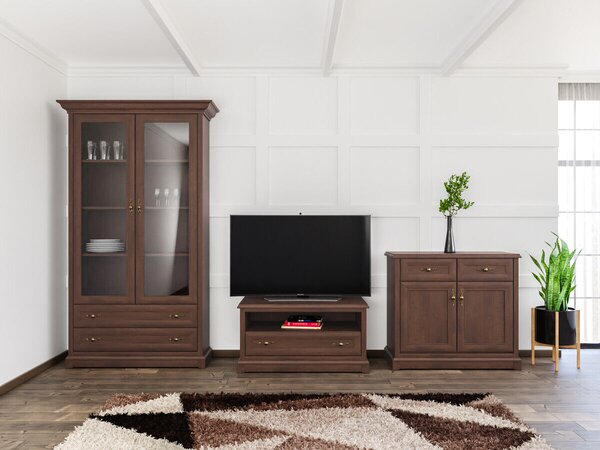 Set de living Vendore 124, Castan, PAL laminat, Sticlă călită