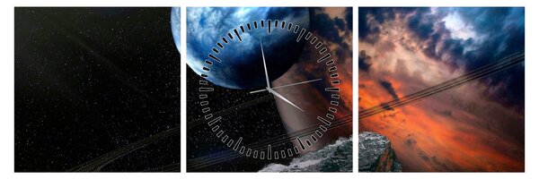 Tablou planetei în cosmos (cu ceas) (90x30 cm)