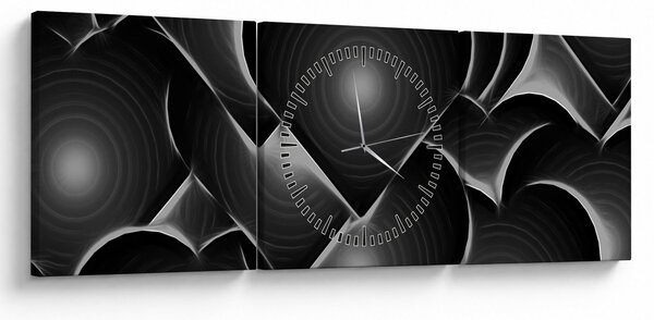 Tablou cu inimile alb - negre (cu ceas) (90x30 cm)