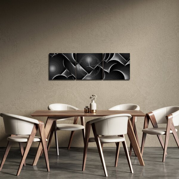 Tablou cu inimile alb - negre (cu ceas) (90x30 cm)