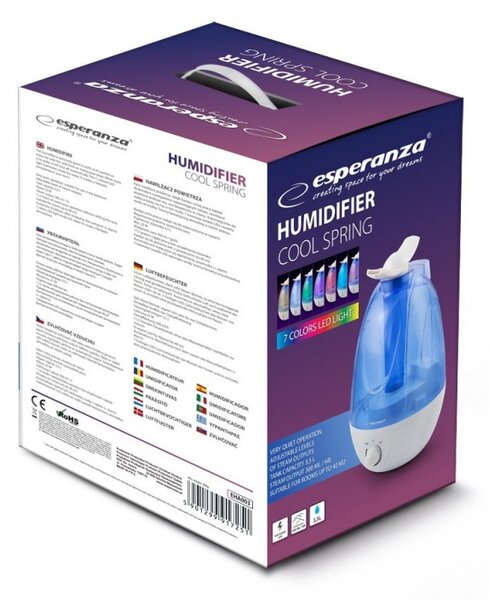 Umidificator aer 25W, rezervor 3.5l, 300ml/h, iluminat in 7 culori, Esperanza