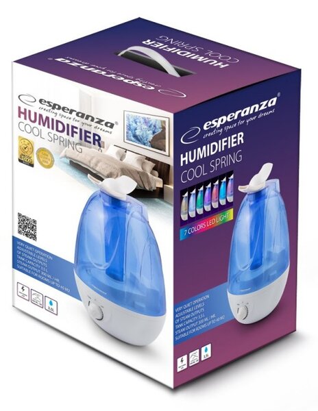 Umidificator aer 25W, rezervor 3.5l, 300ml/h, iluminat in 7 culori, Esperanza
