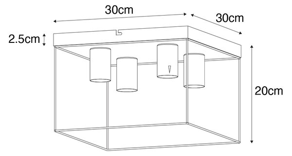 Plafoniera minimalistă neagră cu pătrat auriu cu 4 lumini - Kodi