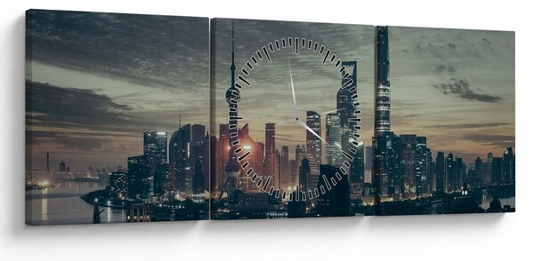 Tablou cu orașul în amurg (cu ceas) (90x30 cm)