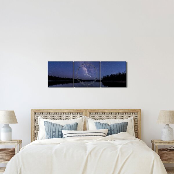 Tablou cu cerul nocturn (cu ceas) (90x30 cm)