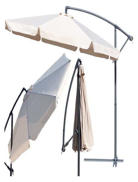 Umbrela de gradina, cadru otel, pliabila, manivela, protectie UV, protectie ploaie, poliester, 250 x 350 cm, bej