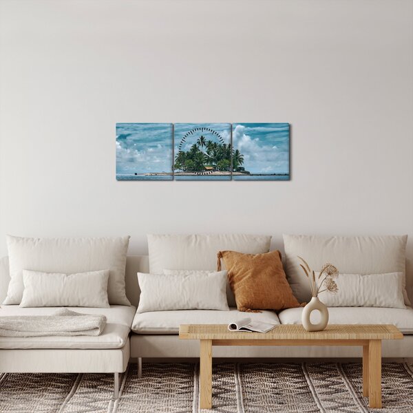 Tablou insula în mare (cu ceas) (90x30 cm)
