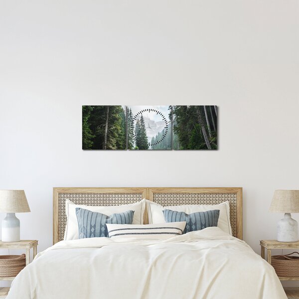 Tablou lacului în pădure (cu ceas) (90x30 cm)