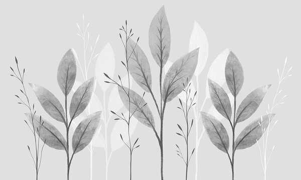 Fototapet Design botanic elegant, monocrom, Fototapet natură, Fototapet populare, t00723v2 - Tapeko.ro