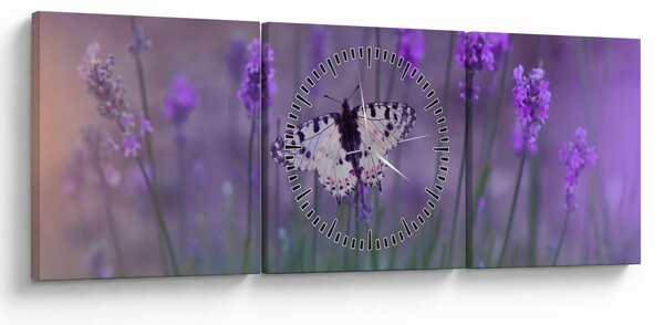 Tablou - fluture în lavandă (cu ceas) (90x30 cm)