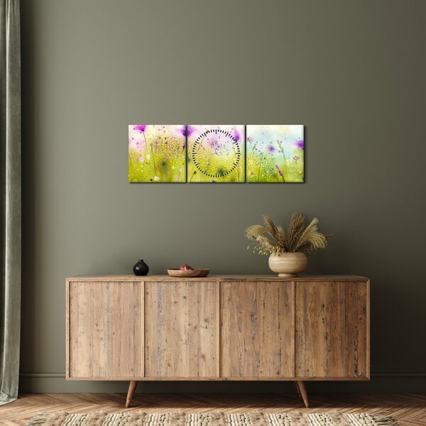 Tablou - Flori de luncă (cu ceas) (90x30 cm)