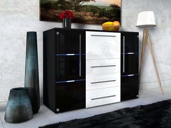 Dulap tip bar Brit (Negru + Negru lucios + Alb lucios). 1070066