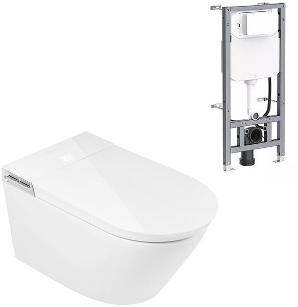 Clean Wave Breeze toaletă cu spălare cu cadru si buton agăţat fără margine cu spălare turbionară alb B700SET
