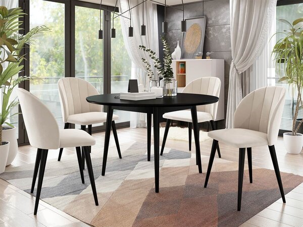 Masă rotundă FI 120 cu 4 scaune ST100 04 Biano (Negru + crem). 1070262