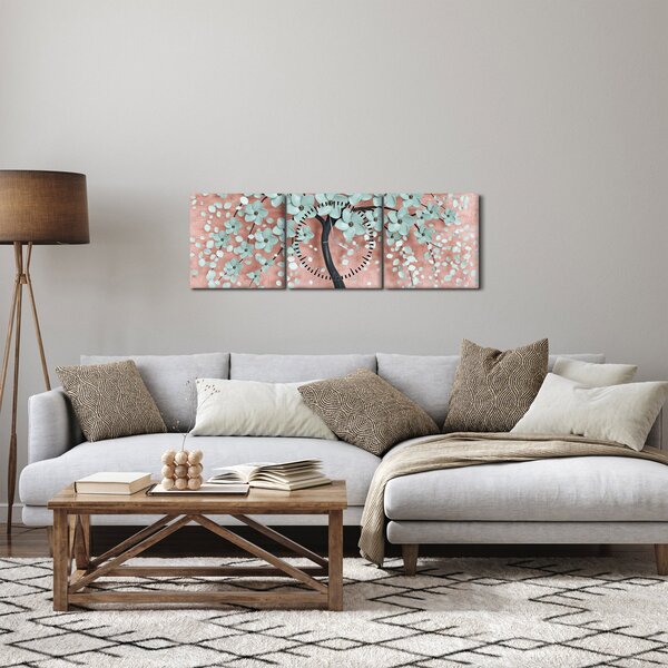 Tablou - Flori albastre în pastel (cu ceas) (90x30 cm)