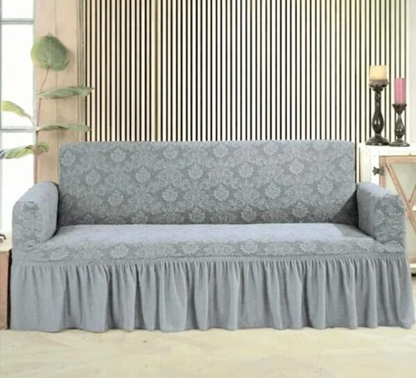 Husa elastică pentru canapea 3 locuri, model Jacquard, Gri deschis