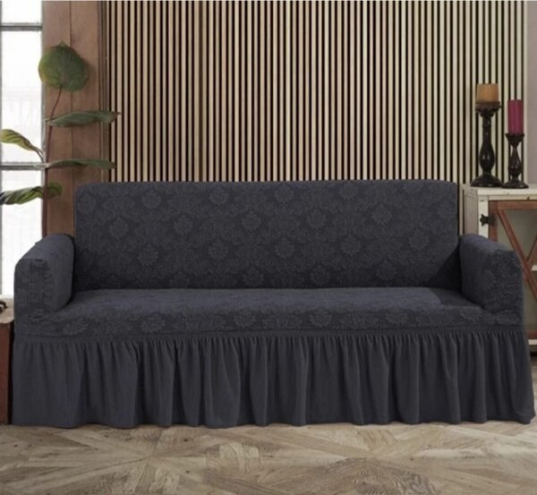 Husa elastică pentru canapea 3 locuri, model Jacquard, Gri inchis