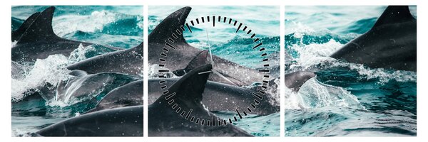 Tablou - Delfini în ocean (cu ceas) (90x30 cm)