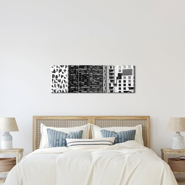 Tablou cu arhitectura alb neagră (cu ceas) (90x30 cm)