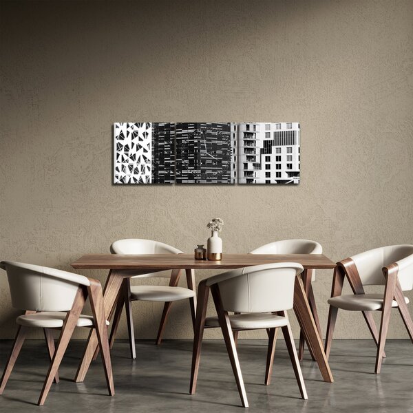 Tablou cu arhitectura alb neagră (cu ceas) (90x30 cm)